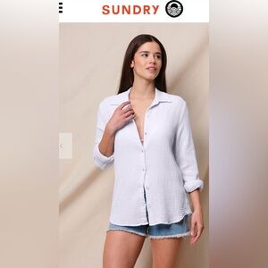 NEW Sundry Anthropologie Button Down M Gauzy Shirt Top Long Sleeve Sheer NWT